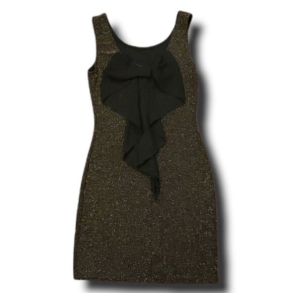 January 7 Junior Girls Gold Sparkle Mini Dress with Black‎ Bow Size Large - Picture 2 of 5